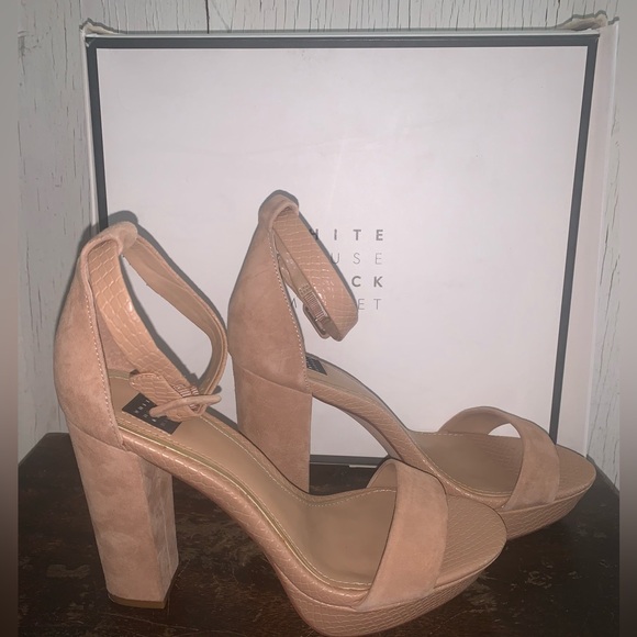 WHBM- Tan Suede EMMA Block High Heels. - Picture 6 of 7